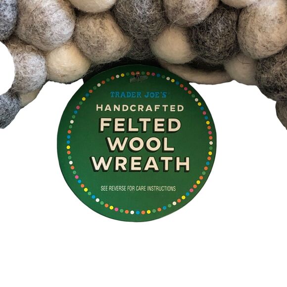 Trader Joe’s 10" Handcrafted Felted Wool Wreath Balls Gray White Neutral NWT - Picture 2 of 6